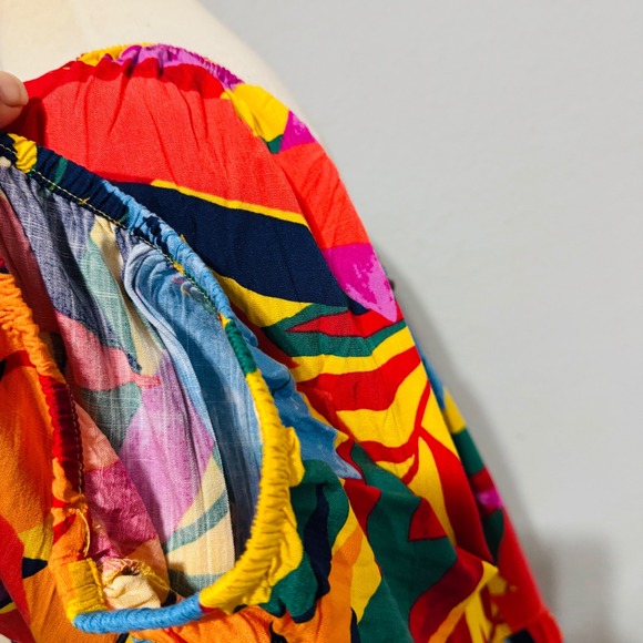 Terra Sky Women's Tropical Leaf Print Tiered Ruffle Off the Shoulder Tunic 2X - Picture 4 of 12